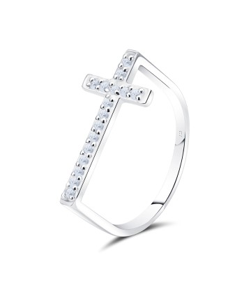 Cross Shape With CZ Stone Silver Ring NSR-4141